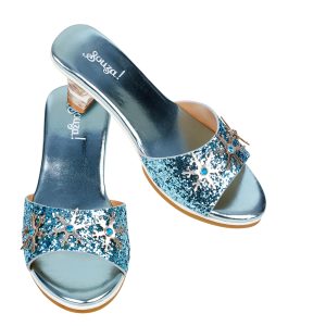IJskoningin Slippers, hoge hak blauw metallic
